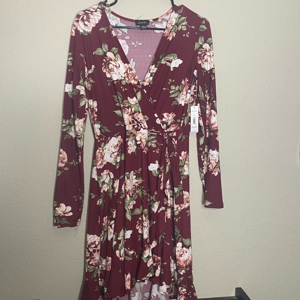 Wrap tie long sleeve dress